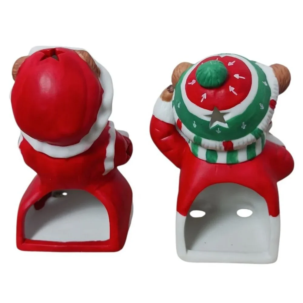 Vintage Christmas Bear Candle Holders Festive Holiday Decor Ceramic Multicolor
